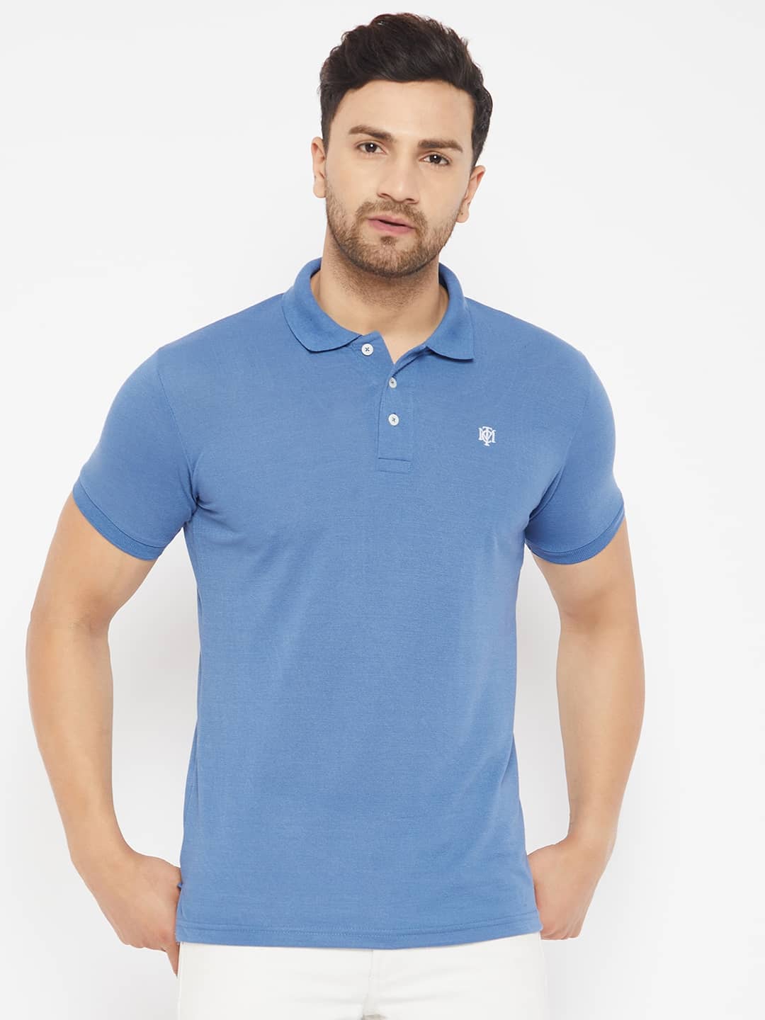 The Million Club Pack of 1 Cotton Regular Fit Solid Half Sleeves Men's Polo T Shirt ( Blue )