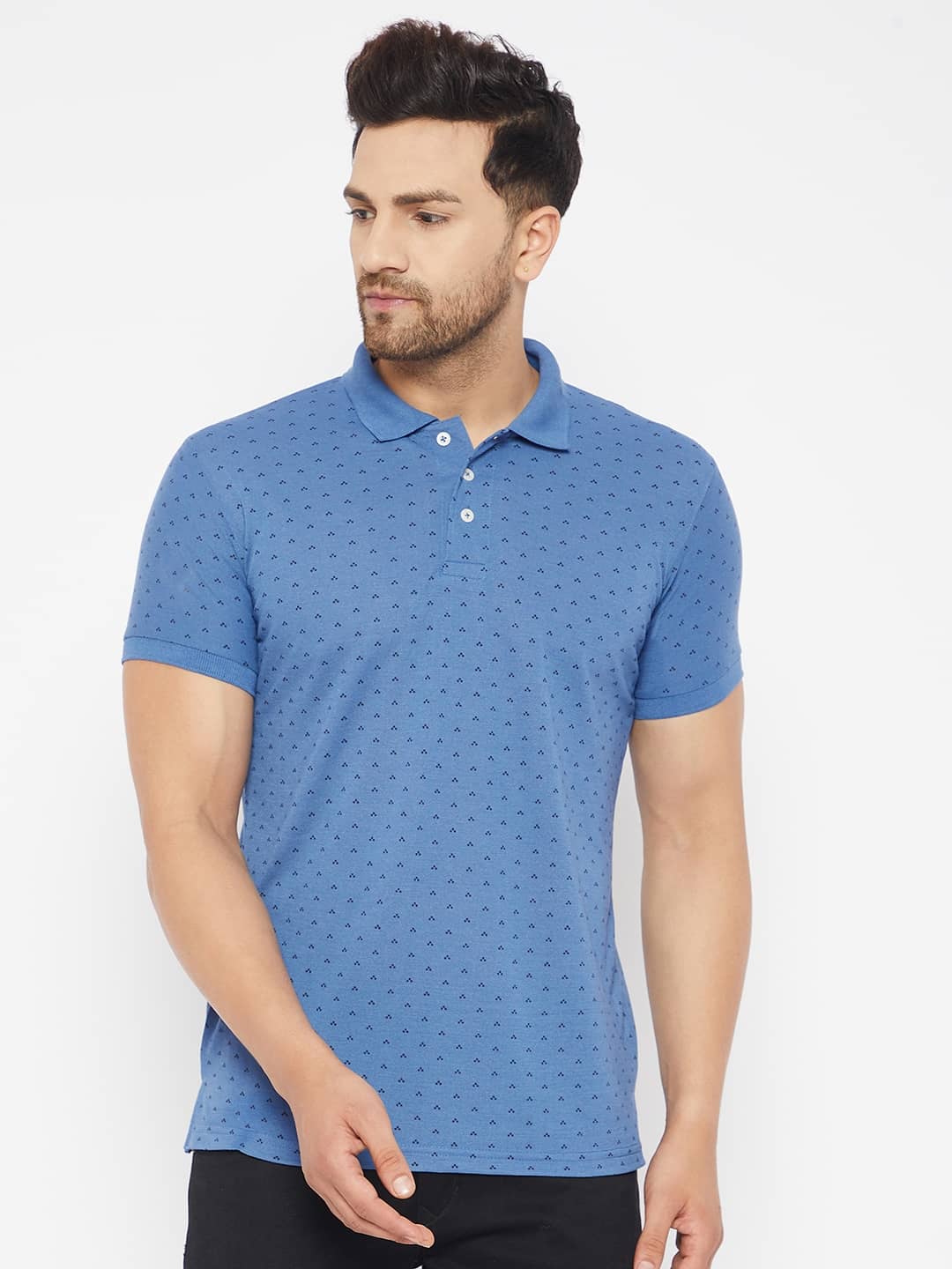The Million Club Pack of 1 Polyester Regular Fit Printed Half Sleeves Men's Polo T Shirt ( Blue )