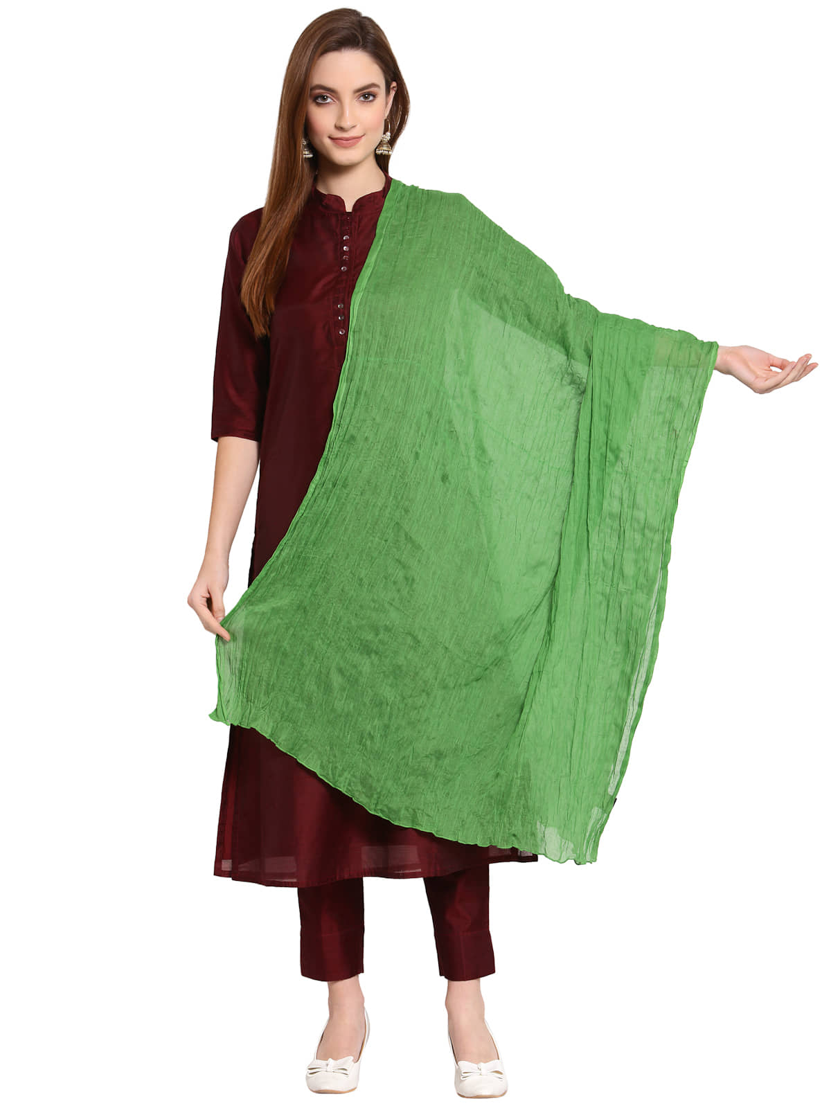 Anekaant Green Solid Cotton Stoles ( Pack of 1 ) - Dupattas & Shawls | Buy online on ZillyBuy