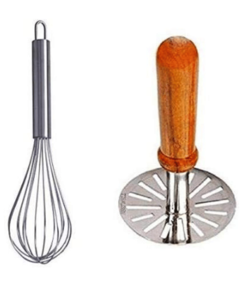     			Blooms Mall  (Wooden handle) Potato  Masher & Egg Whisker Kitchen Tool Set