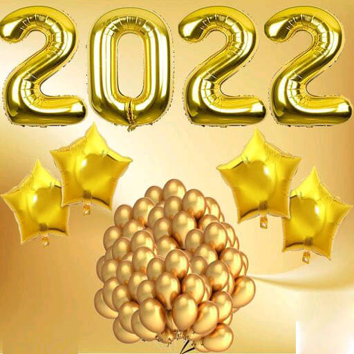     			Kiran Enterprises 2022 Golden Foil Number + 4pcs Golden Star Foil + 30 Metallic Balloon ( Golden )