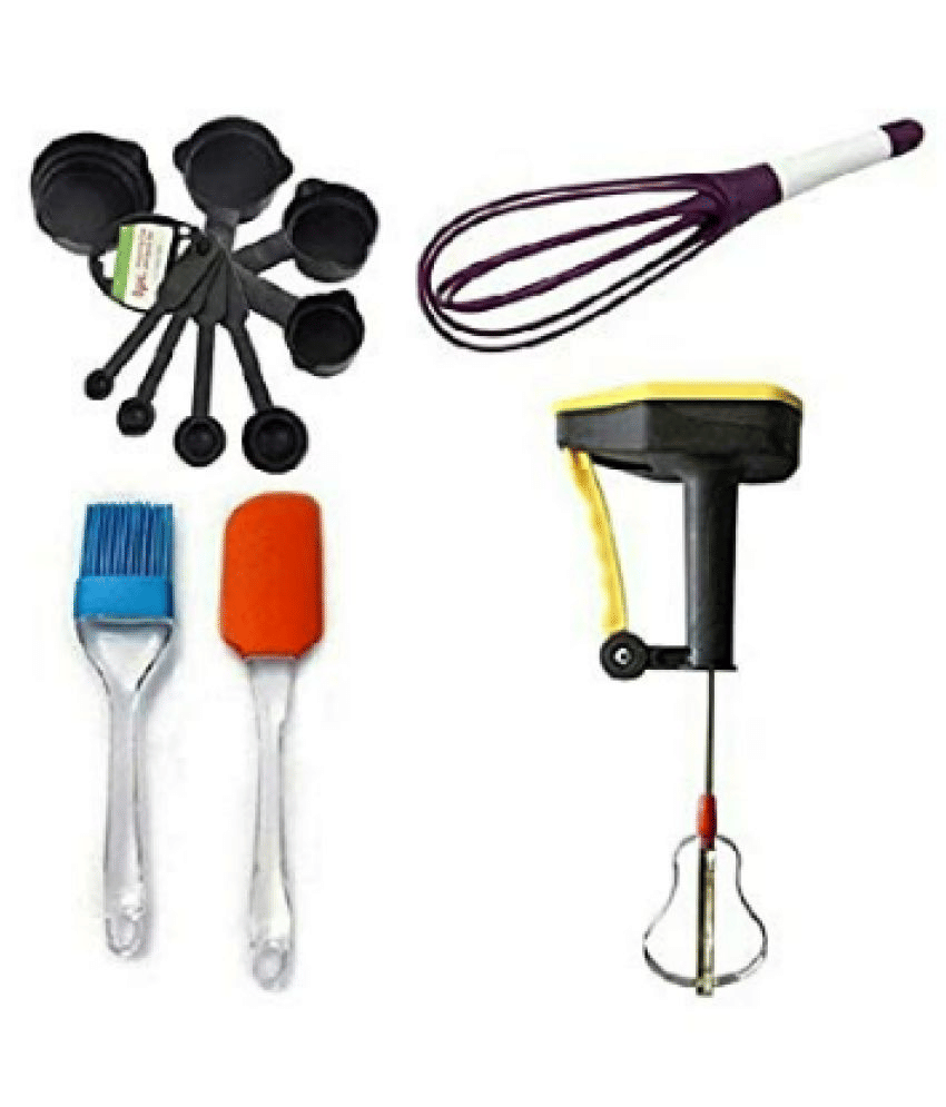     			Blooms Mall  8 Pieces Measuring Spoon and Cup Set, Silicone Oil Brush, Plastic Whisk and Manual Hand Blender