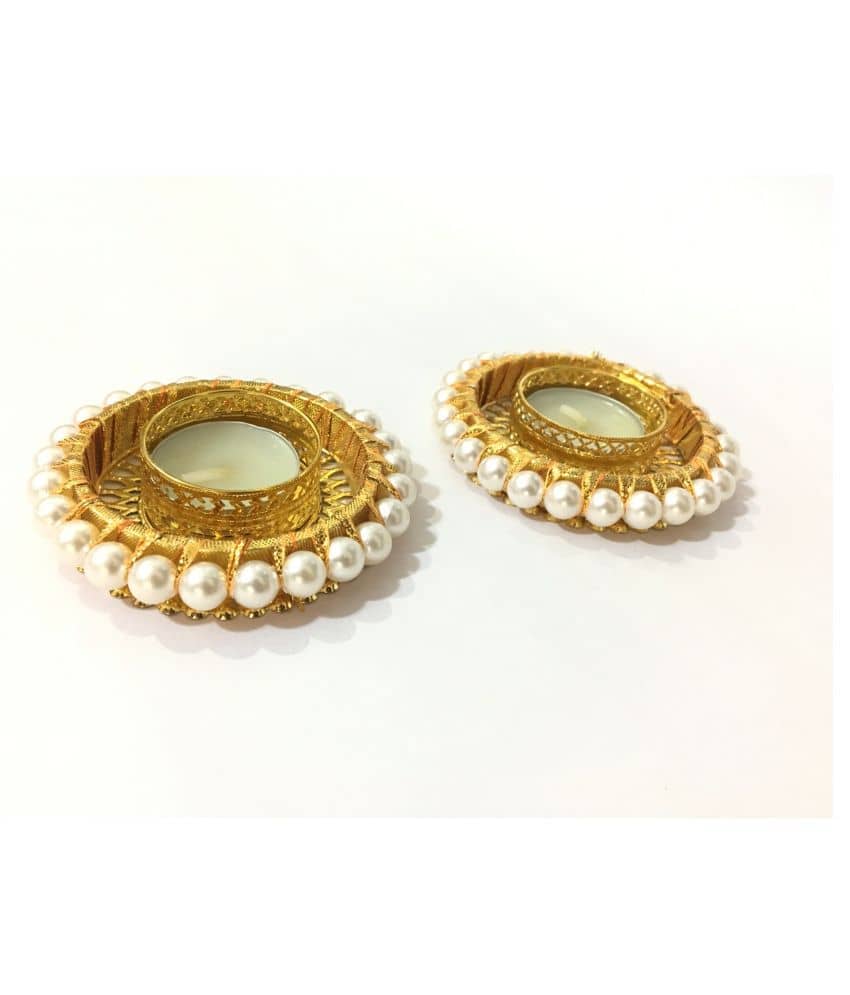thriftkart Pearl Beads Round Diya T Light Holder Diyas LED T-lite White - Pack of 2 - Electricals | Buy online on ZillyBuy