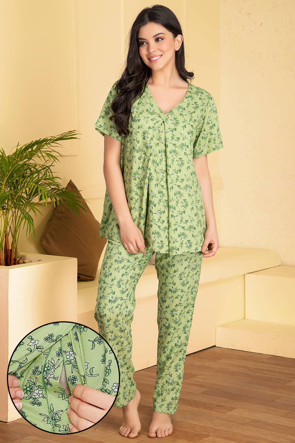     			Clovia Rayon Nightsuit Sets - Green Pack of 2