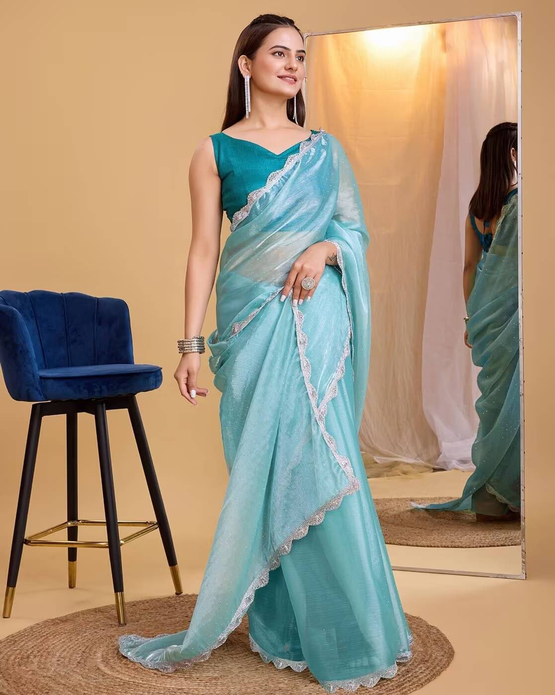 Aika Net Embellished Saree With Unstitched Blouse Piece ( SkyBlue ) Aika Net Embellished Saree With Unstitched Blouse Piece ( SkyBlue )