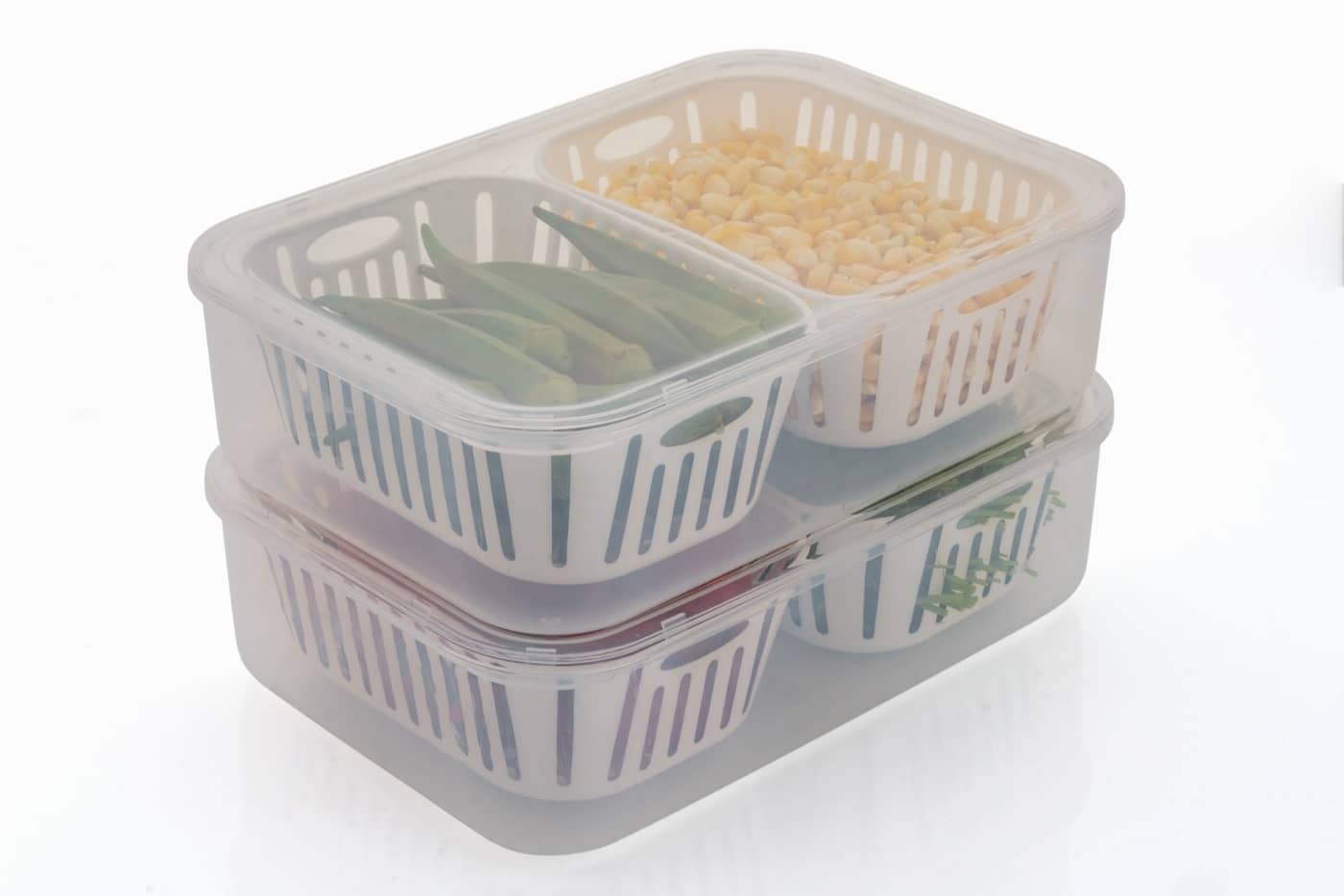 Analog Kitchenware Food/Fruit/Vegetable Plastic White Multi-Purpose Container ( Set of 2 )