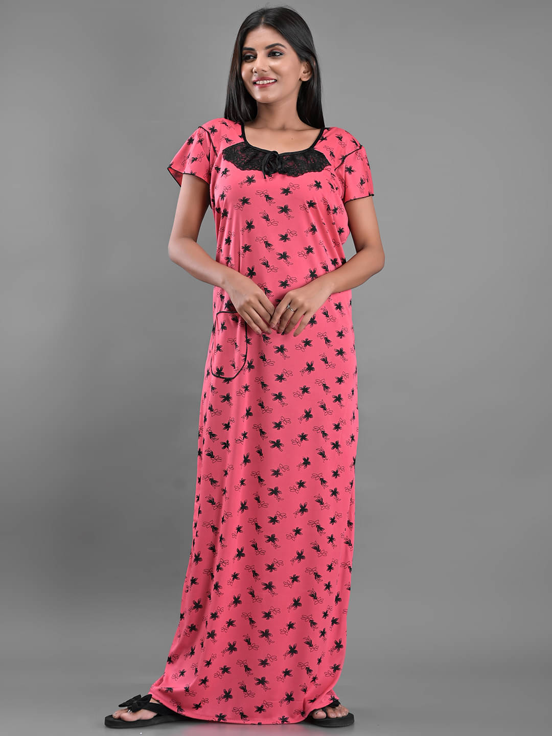     			Anjaneya Creations Peach Satin Women's Nightwear Nighty & Night Gowns ( Pack of 1 )