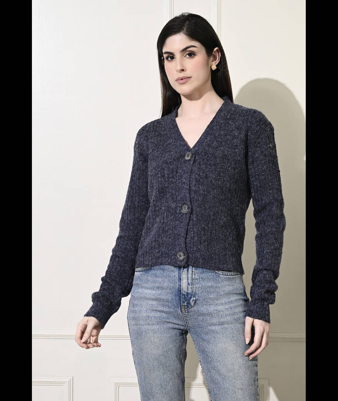 CIEARO VINTAGE Women Acro Wool V-Neck Cardigan ( Grey )     			CIEARO VINTAGE Women Acro Wool V-Neck Cardigan ( Grey )