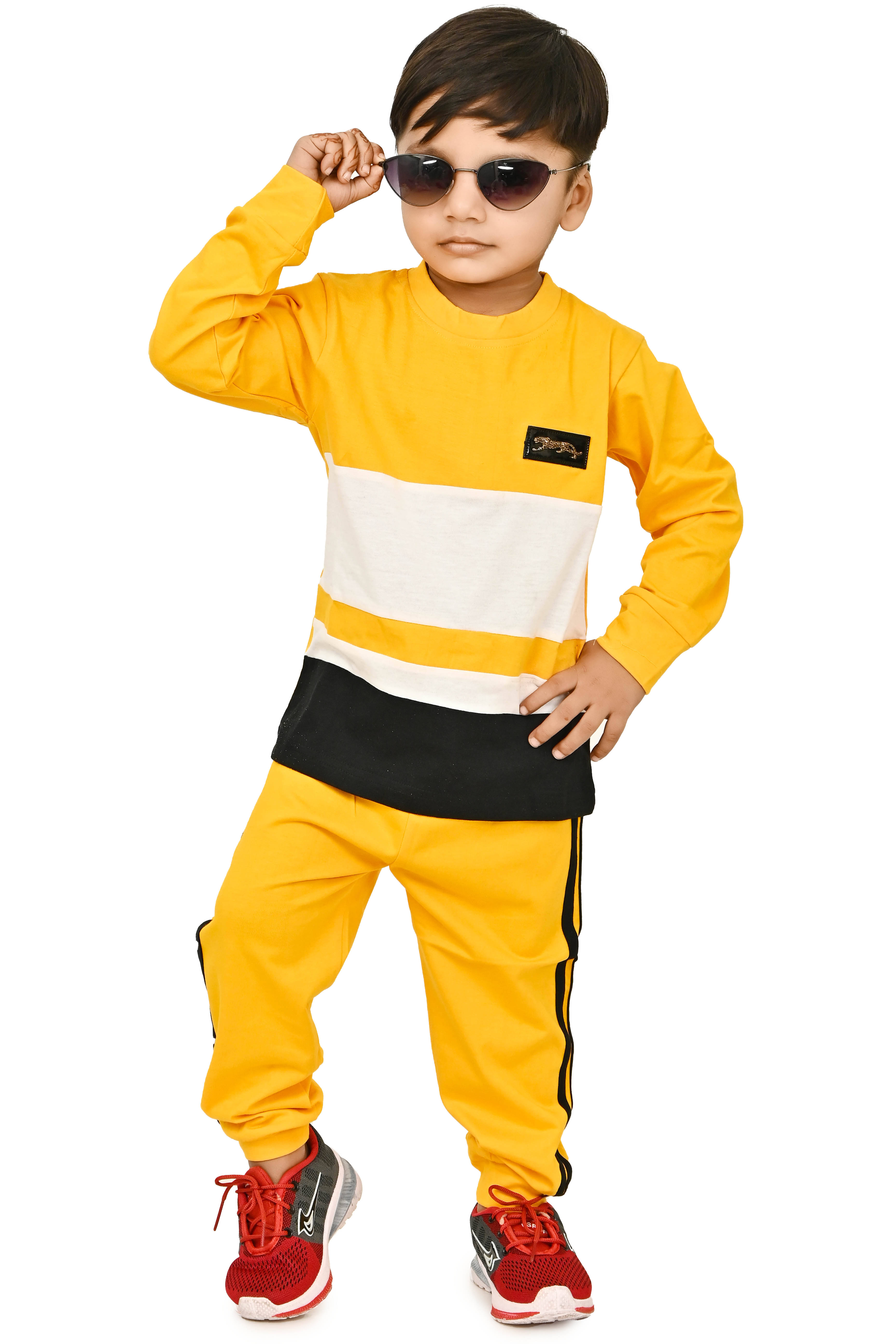     			Chandrika Pack of 1 Boys Cotton Blend T-Shirt & Pants Set ( Yellow )