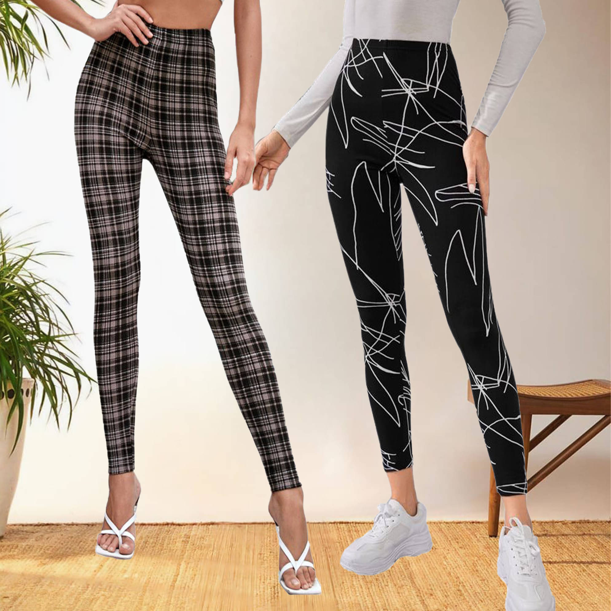 DTR FASHION - Cotton Blend Regular Fit Multicolor Women's Jeggings ( Pack of 2 ) DTR FASHION - Cotton Blend Regular Fit Multicolor Women's Jeggings ( Pack of 2 )