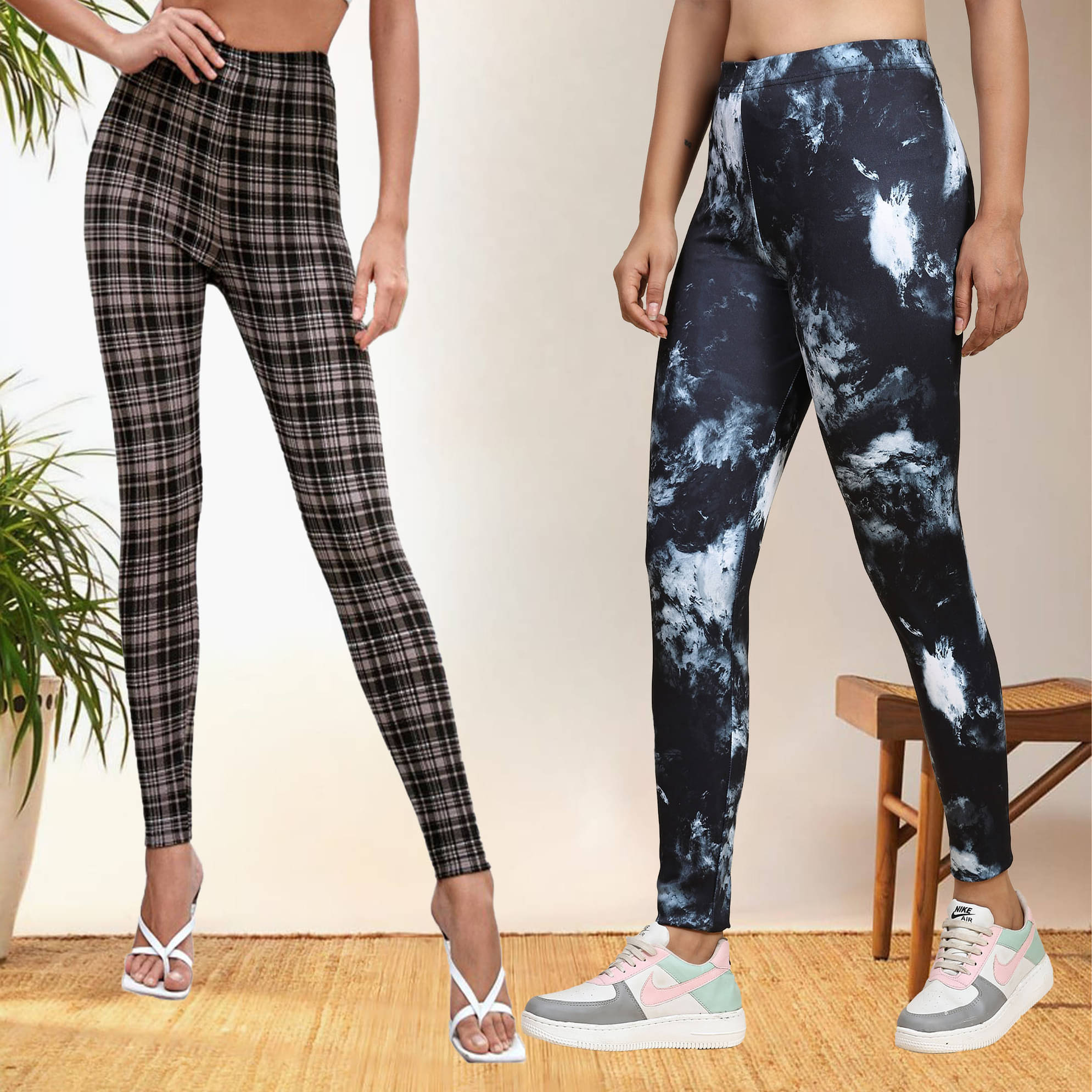DTR FASHION - Cotton Blend Regular Fit Multicolor Women's Jeggings ( Pack of 2 ) DTR FASHION - Cotton Blend Regular Fit Multicolor Women's Jeggings ( Pack of 2 )