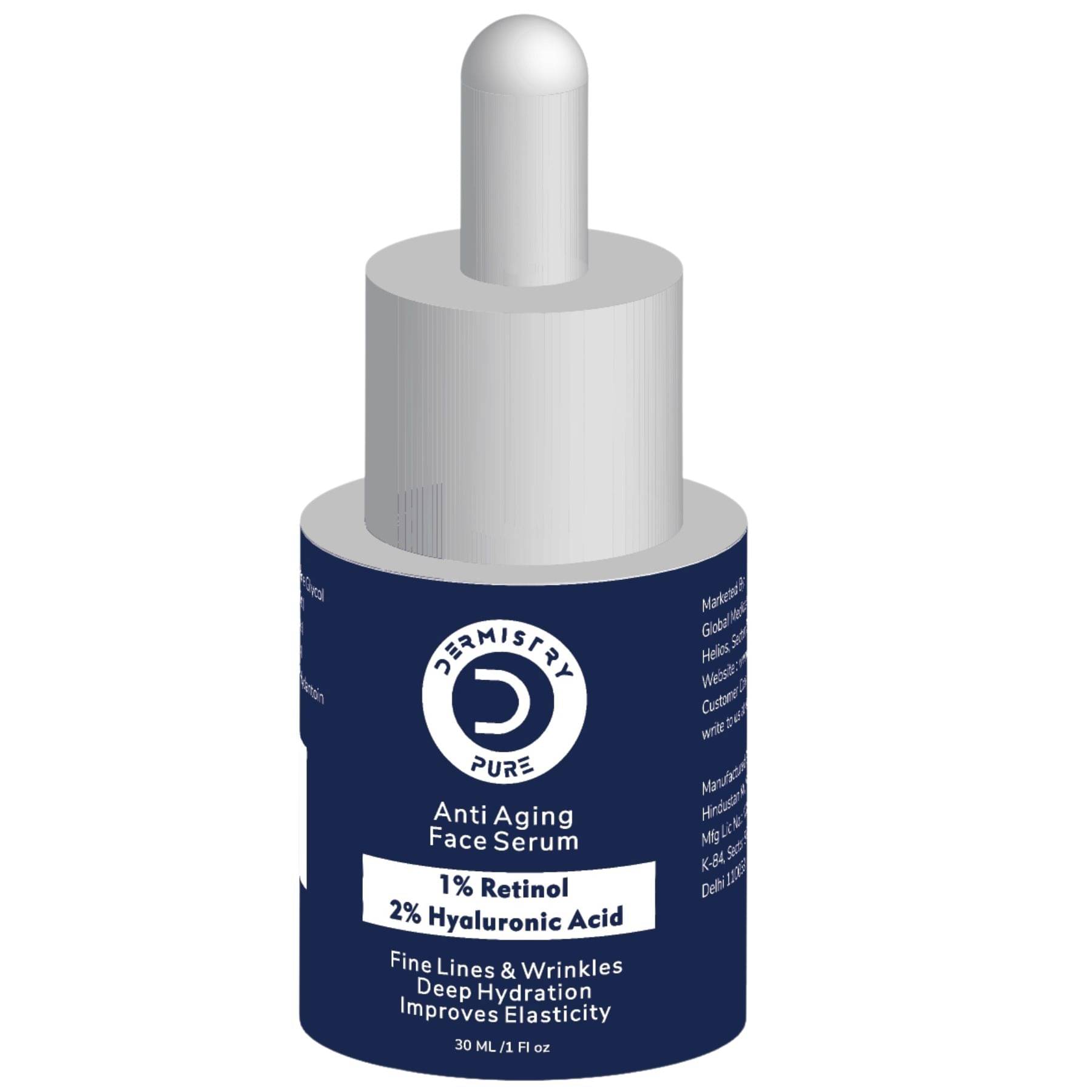     			Dermistry Pure 1% Retinol 2% Hyaluronic Acid Anti Aging Best Skin Firming Tightening Moisturizer Face Serum Removes Ageing Fine Lines Wrinkles Deep Hydration Improves Elasticity Collagen Boost Look Younger Youthful All Skin Types 30ml