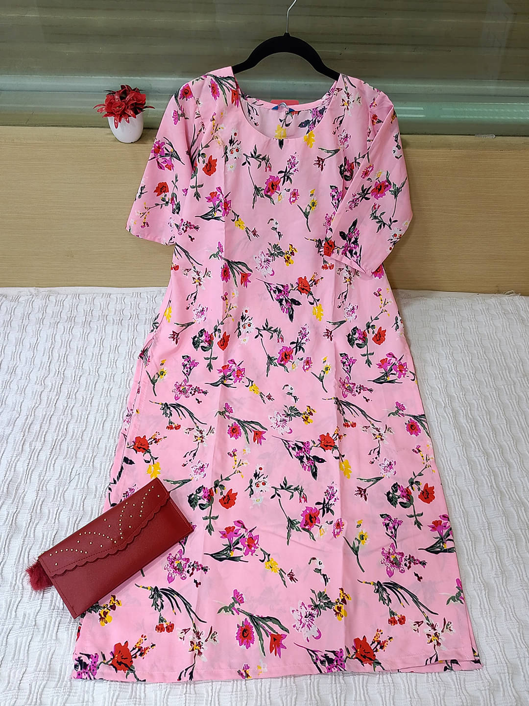     			Ethnic Basket Pack of 1 Crepe Printed Straight Women's Kurti - ( Pink )