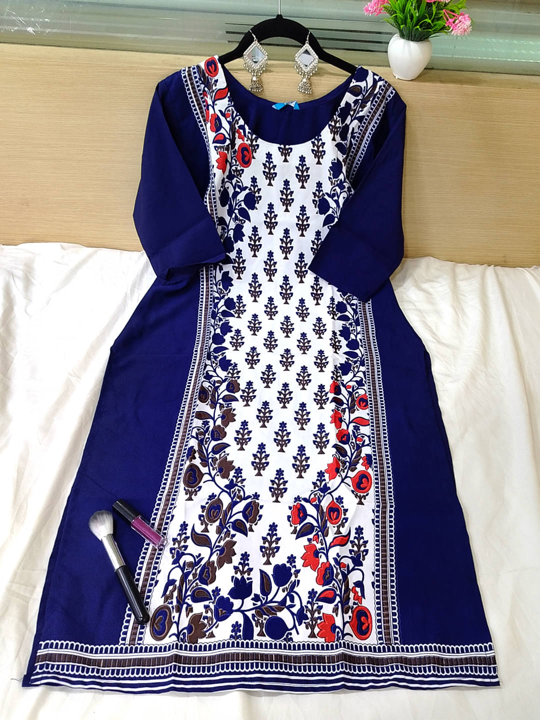     			Ethnic Basket Pack of 1 Crepe Printed Straight Women's Kurti - ( Blue )