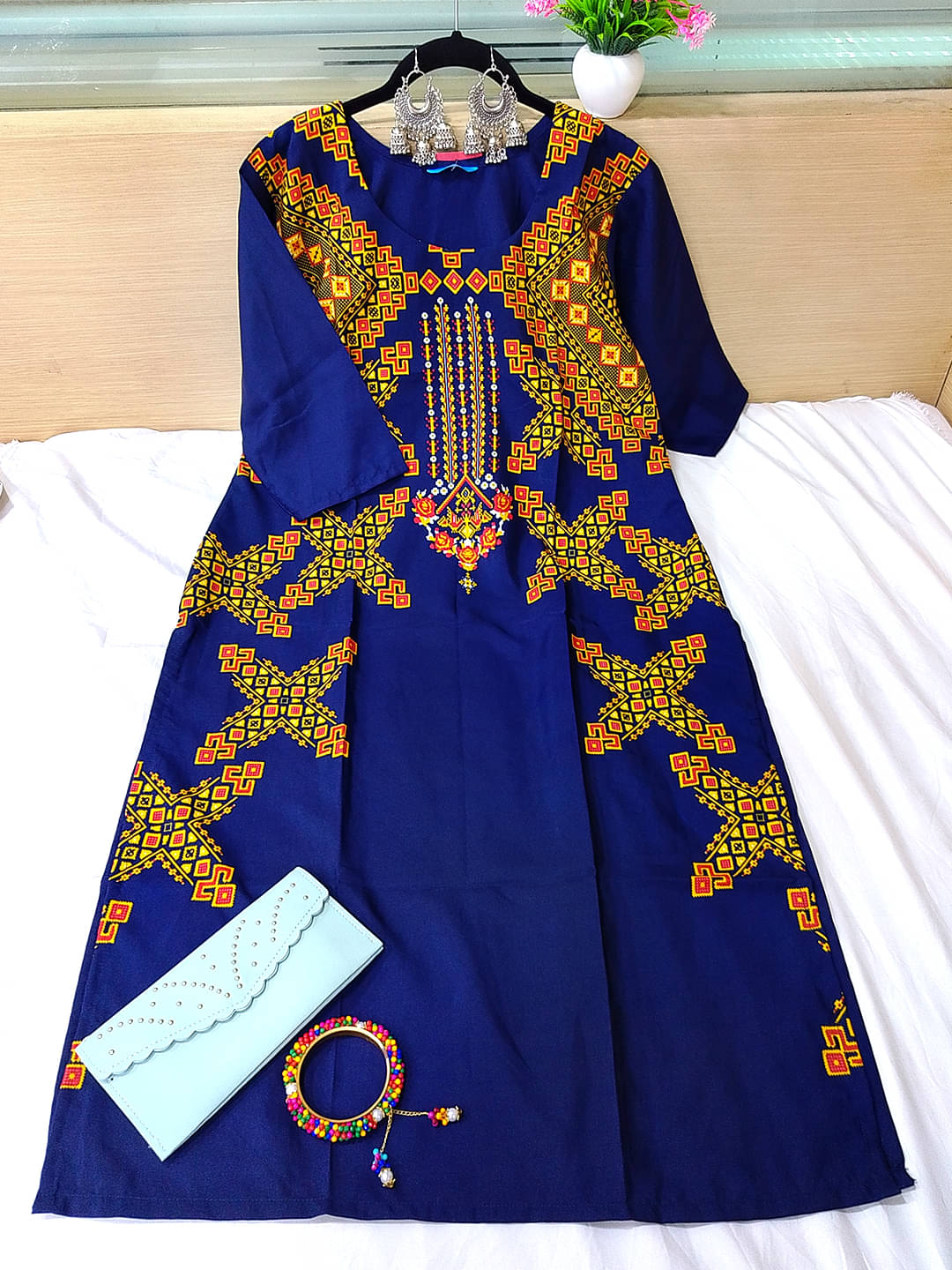     			Ethnic Basket Pack of 1 Crepe Printed Straight Women's Kurti - ( Navy Blue )