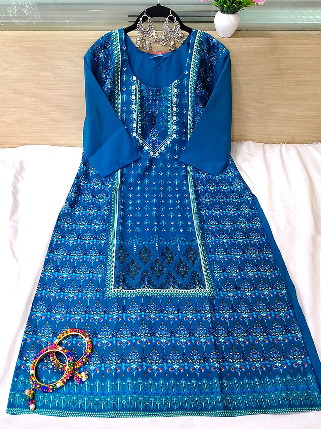     			Ethnic Basket Pack of 1 Crepe Printed Straight Women's Kurti - ( Blue )