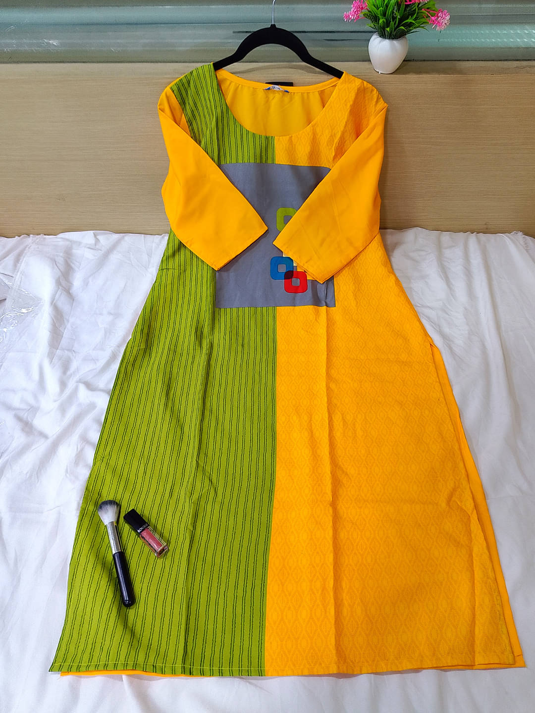     			Ethnic Basket Pack of 1 Crepe Printed Straight Women's Kurti - ( Yellow )