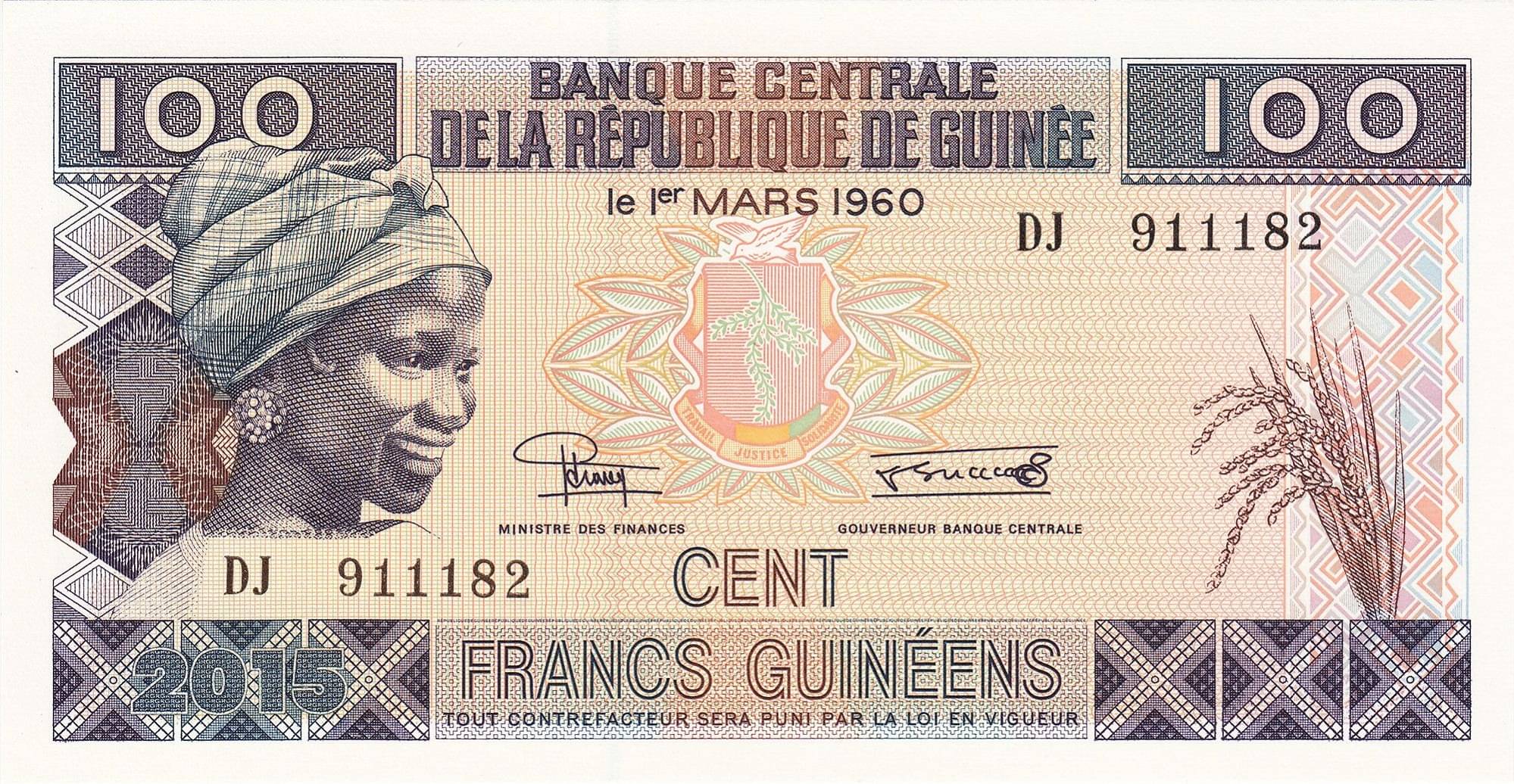     			Guinea 100 Francs Top Grade Gem UNC Banknote