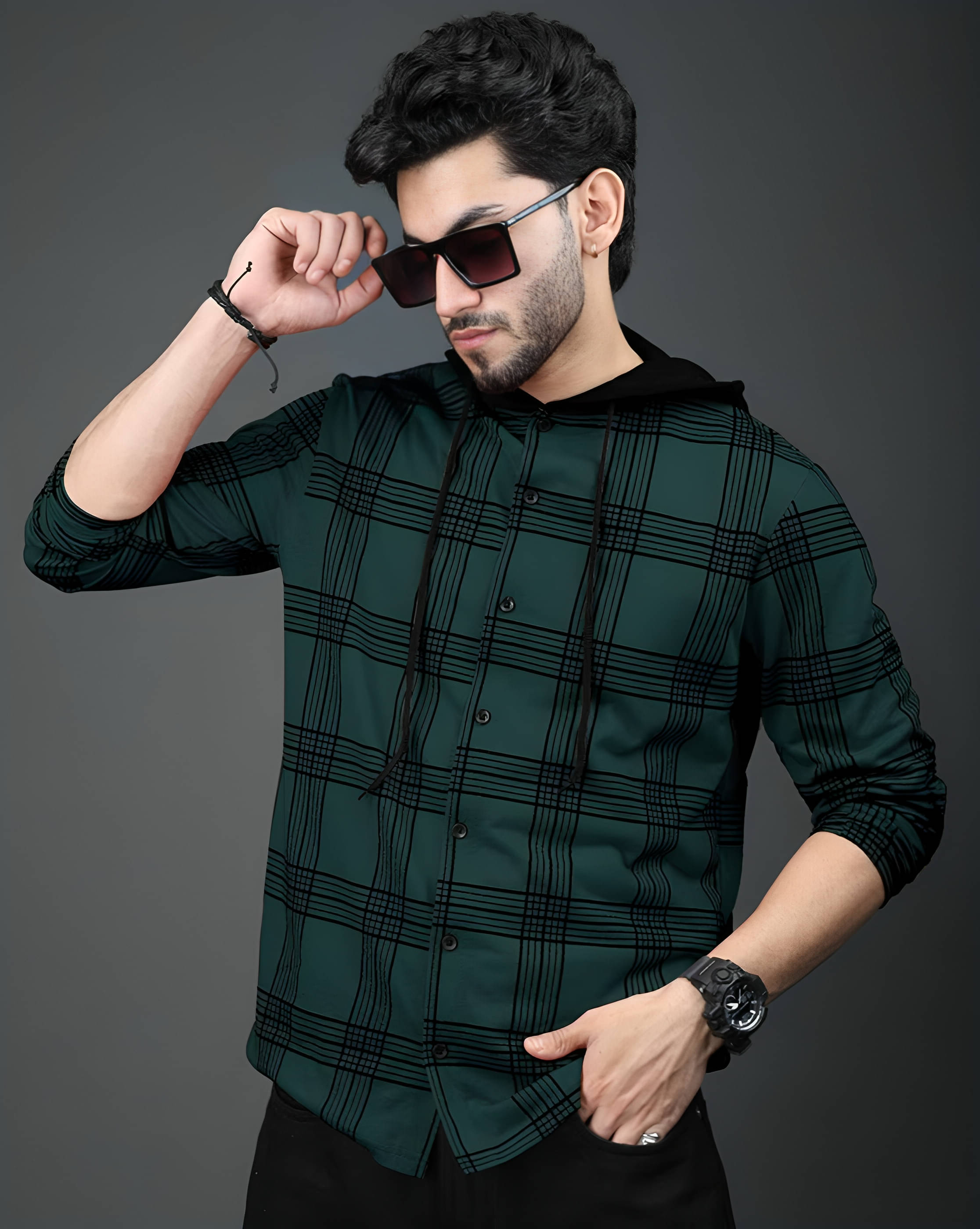 LAMATE Cotton Blend Regular Fit Checks Full Sleeves Men's Hooded T-Shirt - Green ( Pack of 2 ) LAMATE Cotton Blend Regular Fit Checks Full Sleeves Men's Hooded T-Shirt - Green ( Pack of 2 )