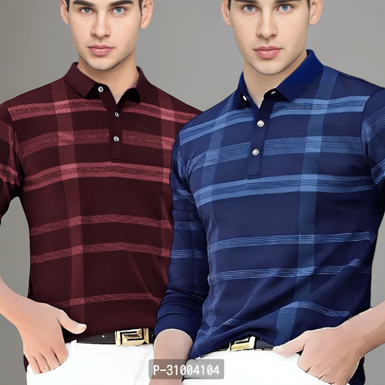 LAMATE Pack of 2 Cotton Blend Regular Fit Checks Full Sleeves Men's Polo T Shirt ( Red ) LAMATE Pack of 2 Cotton Blend Regular Fit Checks Full Sleeves Men's Polo T Shirt ( Red )