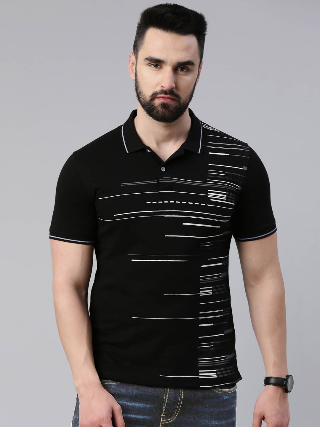 Lucky Roger Pack of 1 Cotton Blend Regular Fit Printed Half Sleeves Men's Polo T Shirt ( Multicolor2 ) Lucky Roger Pack of 1 Cotton Blend Regular Fit Printed Half Sleeves Men's Polo T Shirt ( Multicolor2 )