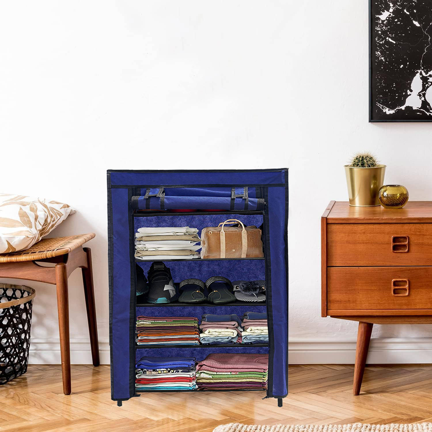     			PHILOSHOP 5 Layer Metal Shoe Rack Stand with Cover Shoe Organiser for Home & Office (Blue)