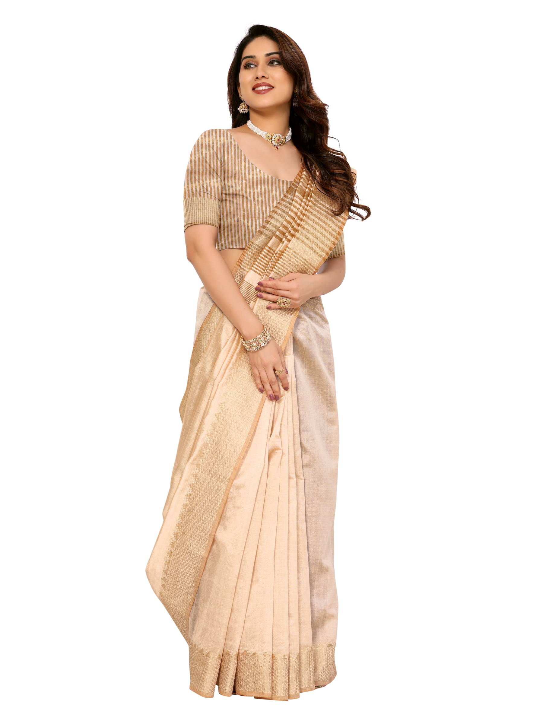    			Sidhidata Silk Blend Woven Saree With Unstitched Blouse Piece ( Cream )