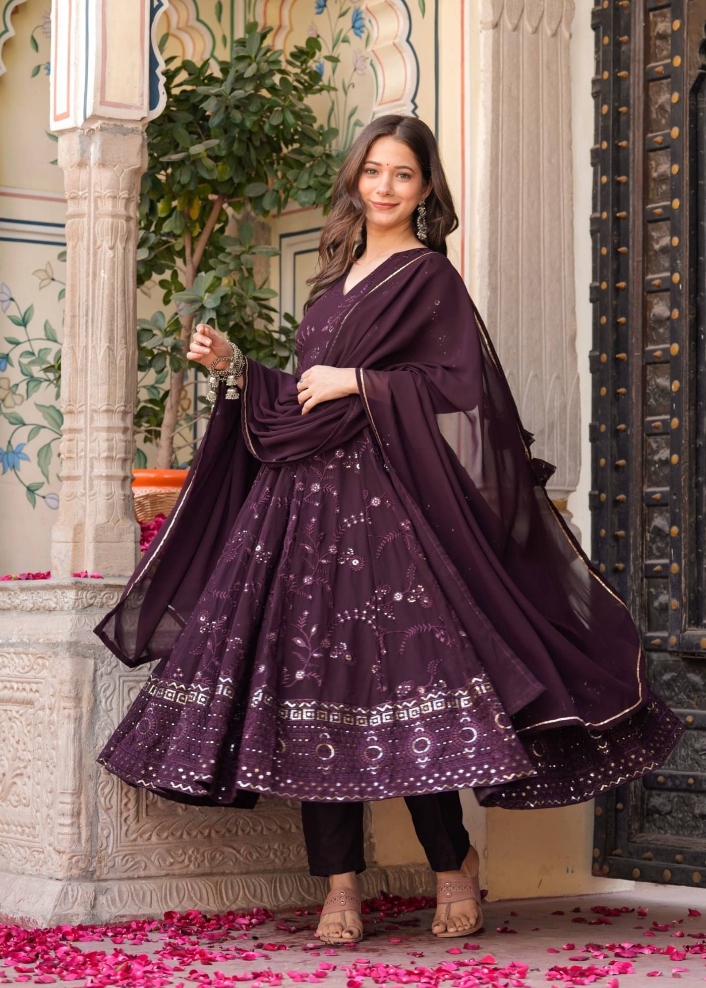 Sitaram Designer Georgette Embroidered Kurti With Pants Women's Stitched Salwar Suit - Brown ( Pack of 1 ) Sitaram Designer Georgette Embroidered Kurti With Pants Women's Stitched Salwar Suit - Brown ( Pack of 1 )