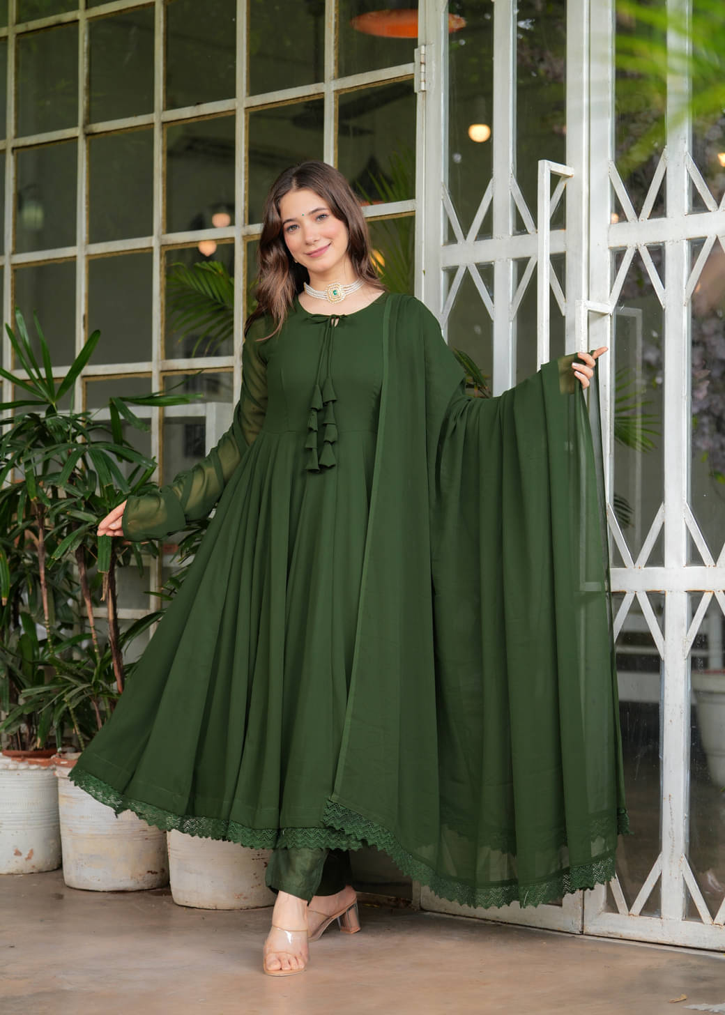 Sitaram Designer Georgette Solid Kurti With Pants Women's Stitched Salwar Suit - Dark Green ( Pack of 1 ) Sitaram Designer Georgette Solid Kurti With Pants Women's Stitched Salwar Suit - Dark Green ( Pack of 1 )