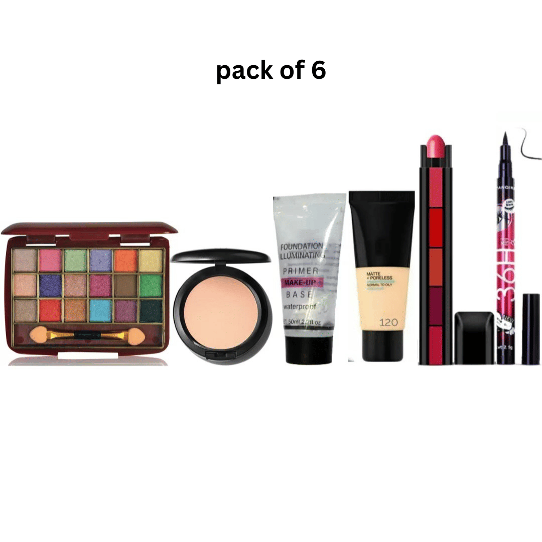     			swenky eyeshadow with compact foundation primer 5in1 lipstick & waterproof eyeliner (Pack of 6)