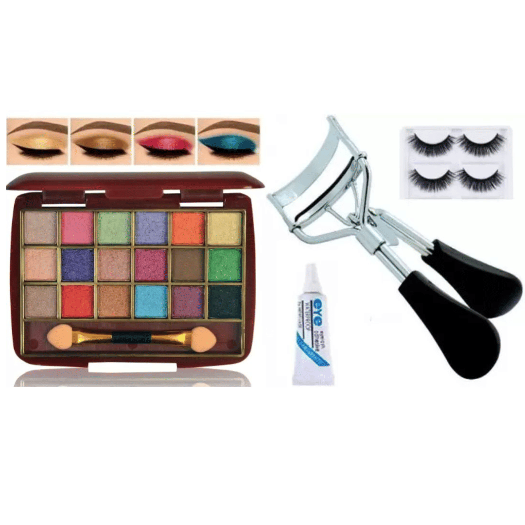     			swenky 18color eyeshadow with false eyelash curler & eyeglue (Pack of 5)