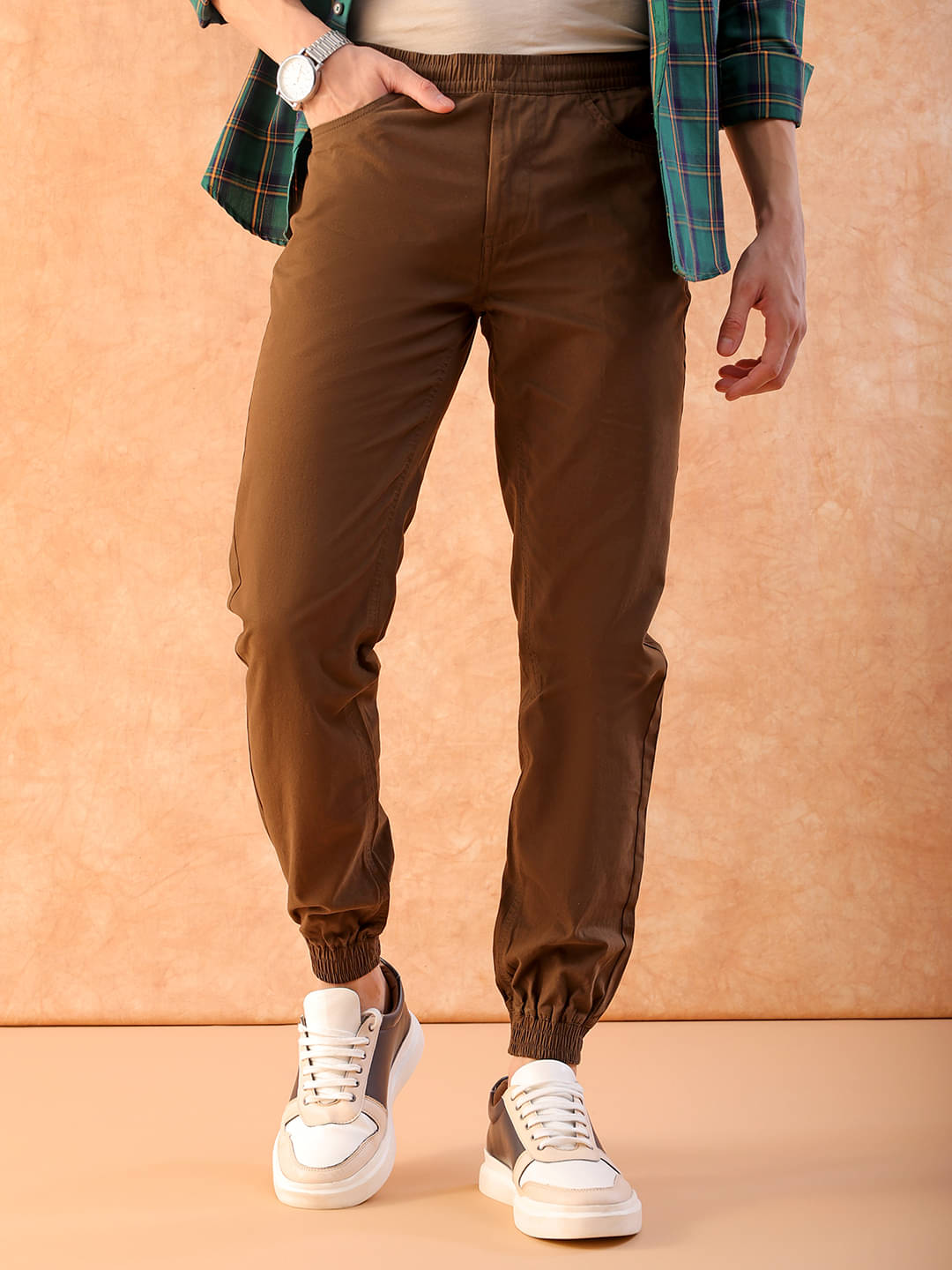     			The Indian Garage Co. Slim Flat Men's Joggers - Brown ( Pack of 1 )