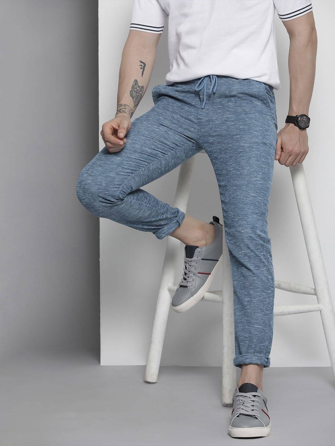     			The Indian Garage Co. Slim Flat Men's Joggers - Light Blue ( Pack of 1 )