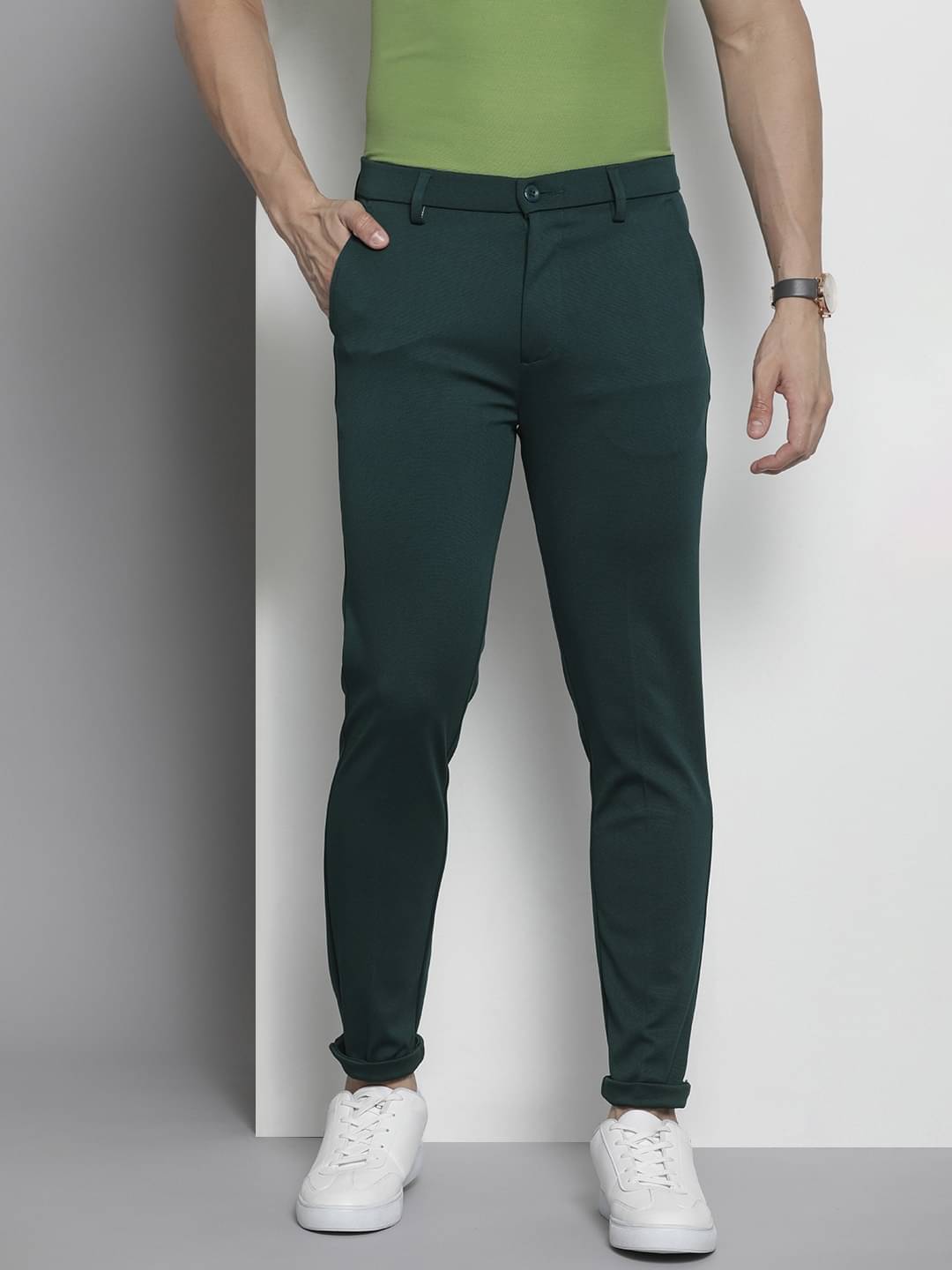     			The Indian Garage Co. Slim Flat Men's Formal Trouser - Green ( Pack of 1 )