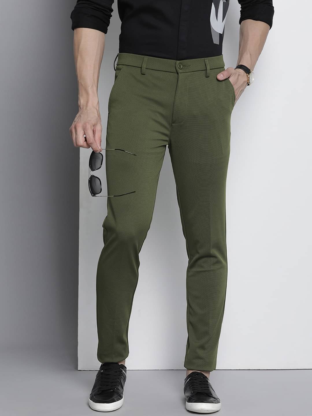     			The Indian Garage Co. Slim Flat Men's Formal Trouser - Olive ( Pack of 1 )