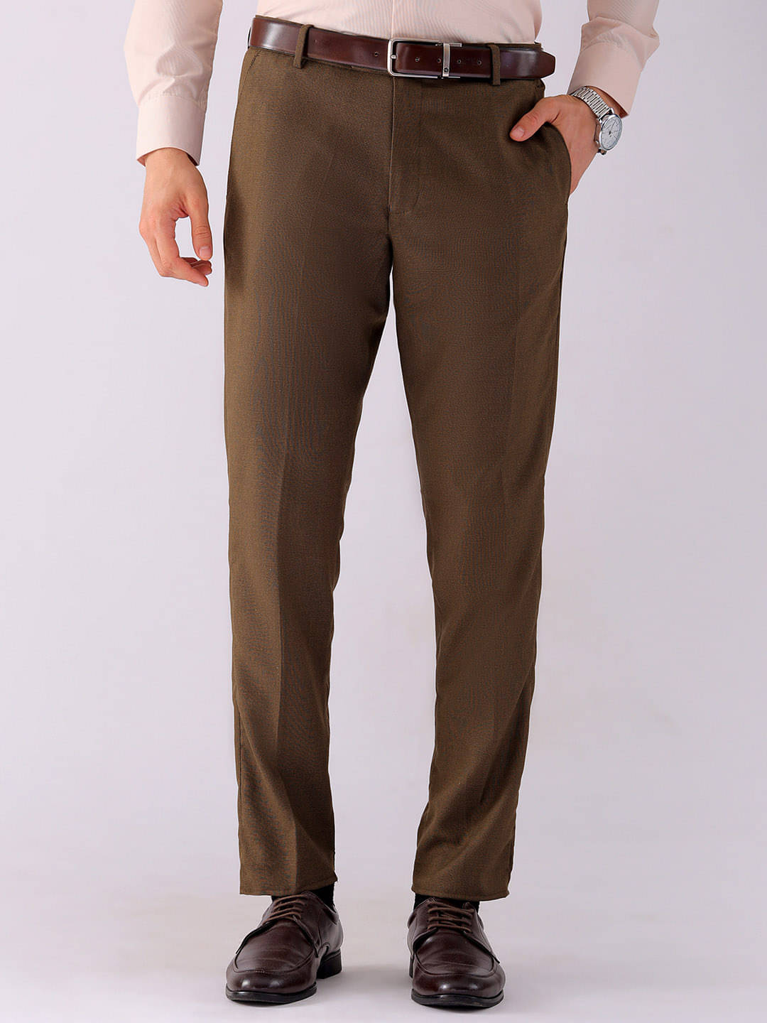     			The Indian Garage Co. Slim Flat Men's Formal Trouser - Brown ( Pack of 1 )