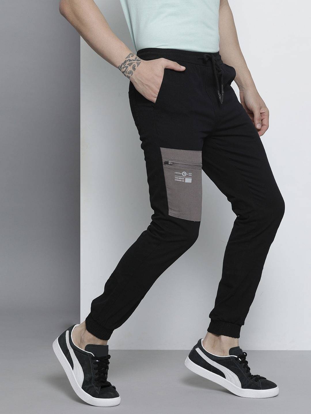     			The Indian Garage Co. Slim Flat Men's Joggers - Black ( Pack of 1 )