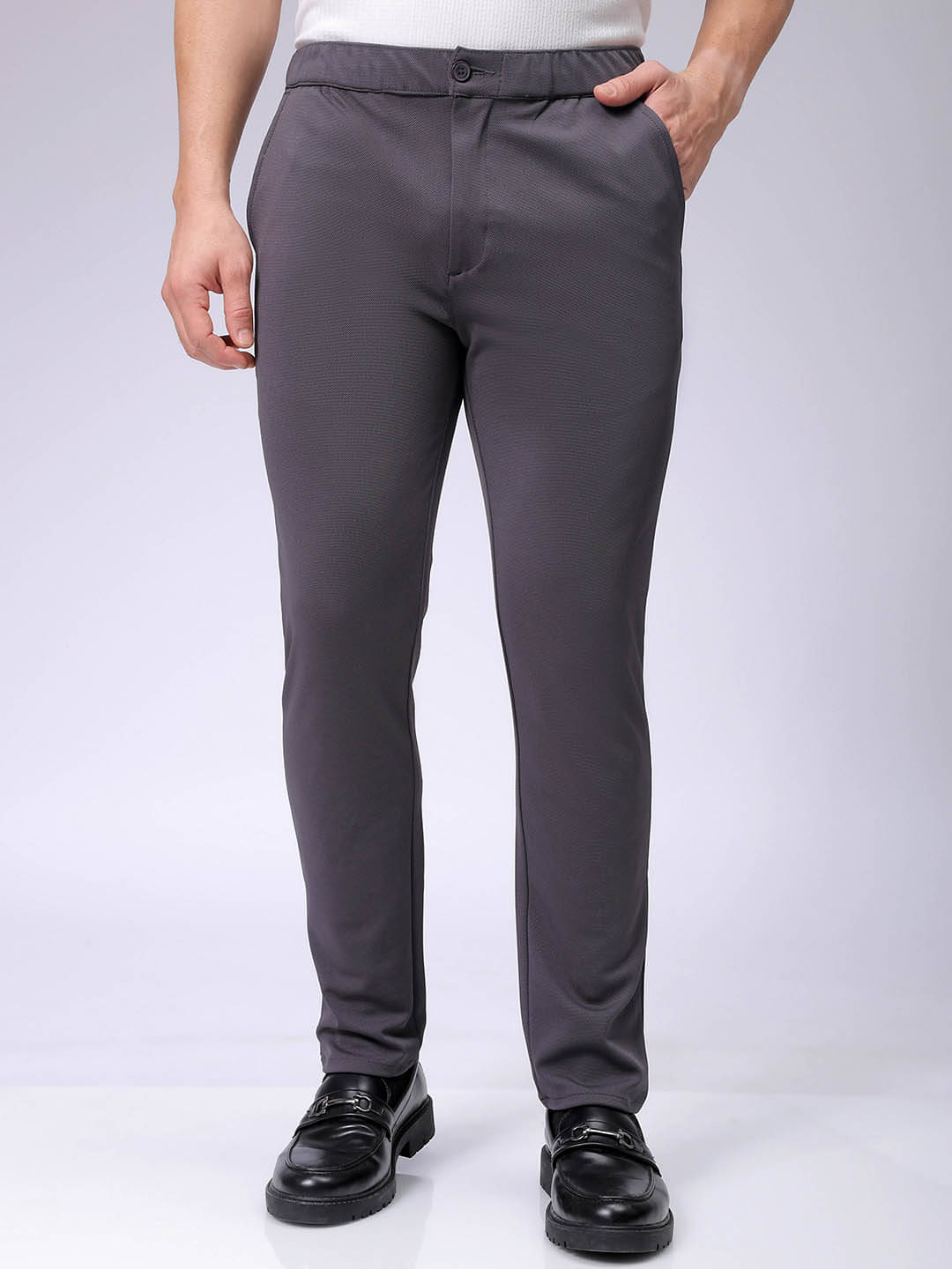     			The Indian Garage Co. Slim Flat Men's Formal Trouser - Light Grey ( Pack of 1 )