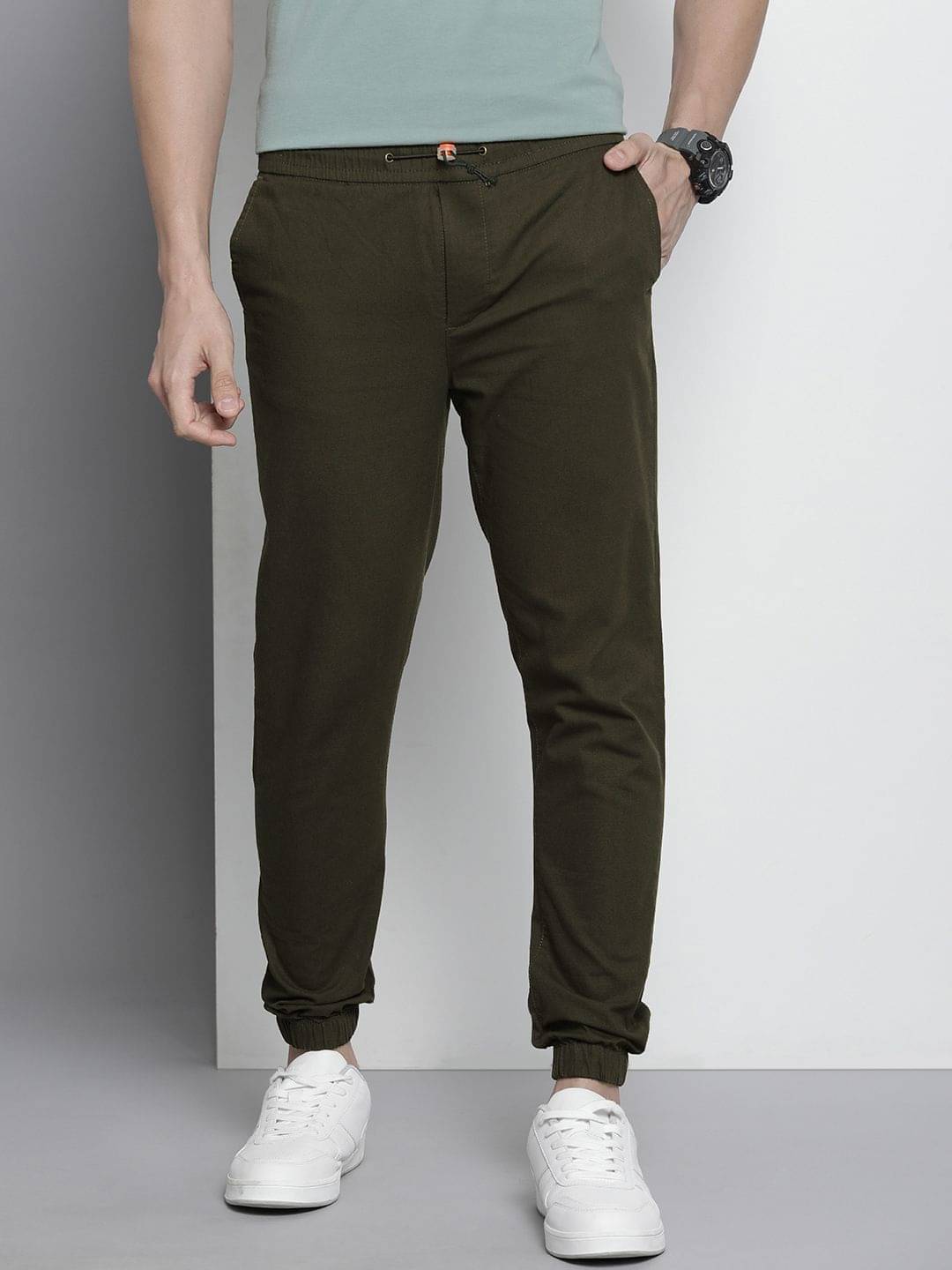     			The Indian Garage Co. Slim Flat Men's Joggers - Olive Green ( Pack of 1 )