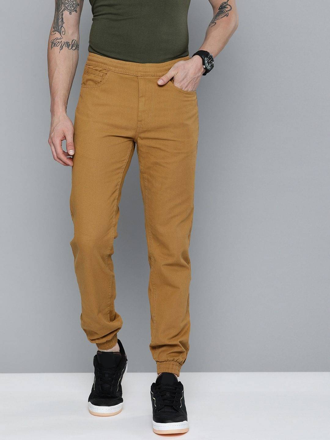     			The Indian Garage Co. Slim Flat Men's Joggers - Khaki ( Pack of 1 )