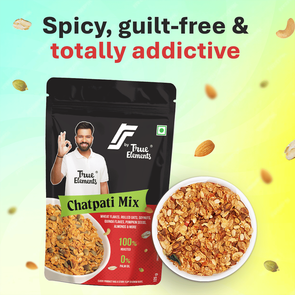 RS by True Elements Chatpati Mix, Roasted, No Palm Oil, Approved By Rohit Sharma 125g (Pack of 1) RS by True Elements Chatpati Mix, Roasted, No Palm Oil, Approved By Rohit Sharma 125g (Pack of 1)