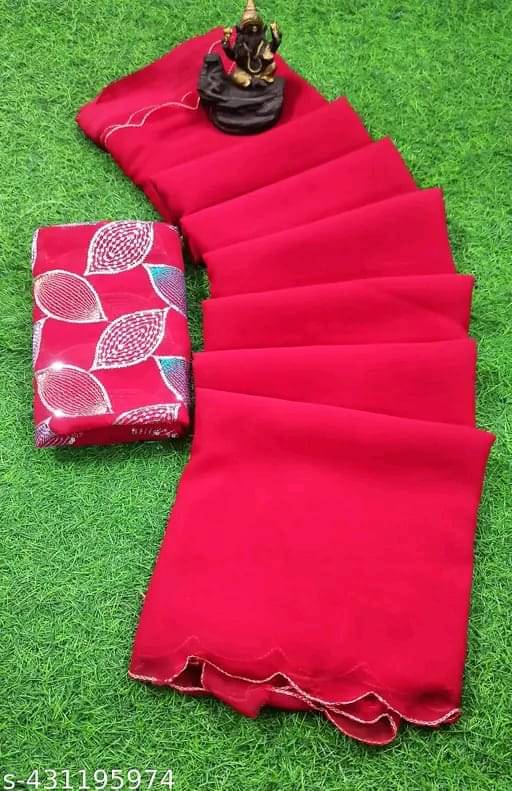 supalee Tex Georgette Solid Saree With Unstitched Blouse Piece ( Multicolor1 )     			supalee Tex Georgette Solid Saree With Unstitched Blouse Piece ( Multicolor1 )