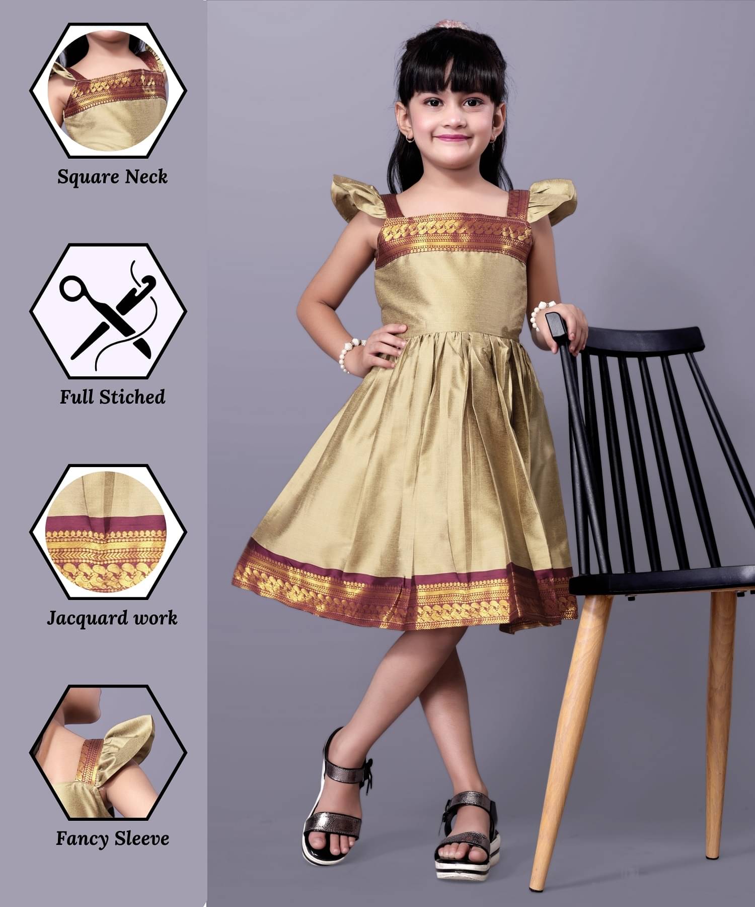 Aarya Creation Silk Frock For Baby Girls ( Pack of 1 , Brown ) Aarya Creation Silk Frock For Baby Girls ( Pack of 1 , Brown )