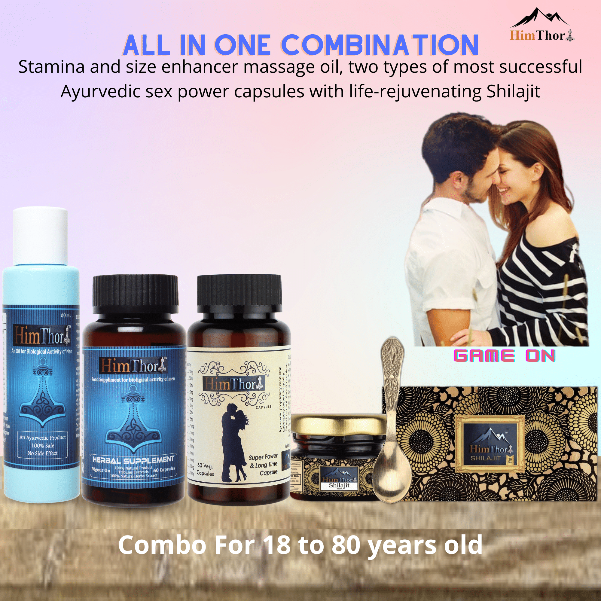     			An Unbeatable combo of Ayurvedic Sex power 60 capsule, World famous Herbal 60 capsules, Size enhancer massage oil 60ml. and Life rejuvenating Shilajit Resin 20gm.