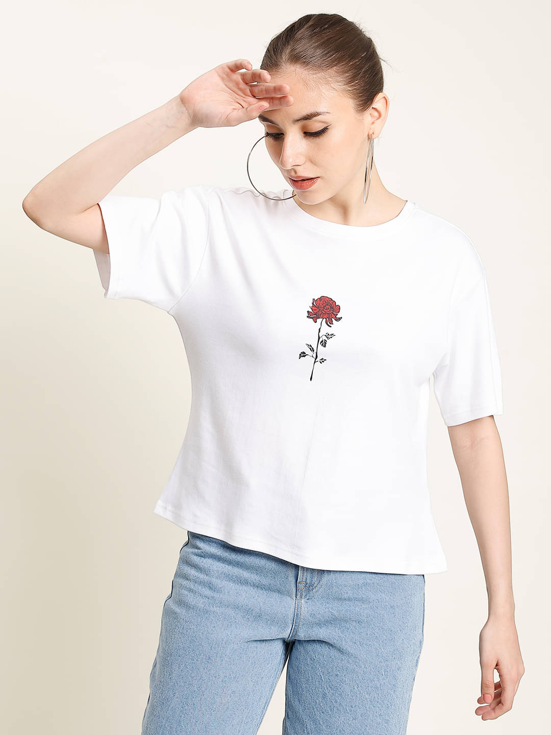 Bene Kleed Women Cotton Printed Oversized Fit Round Neck T-Shirt ( White ) Bene Kleed Women Cotton Printed Oversized Fit Round Neck T-Shirt ( White )