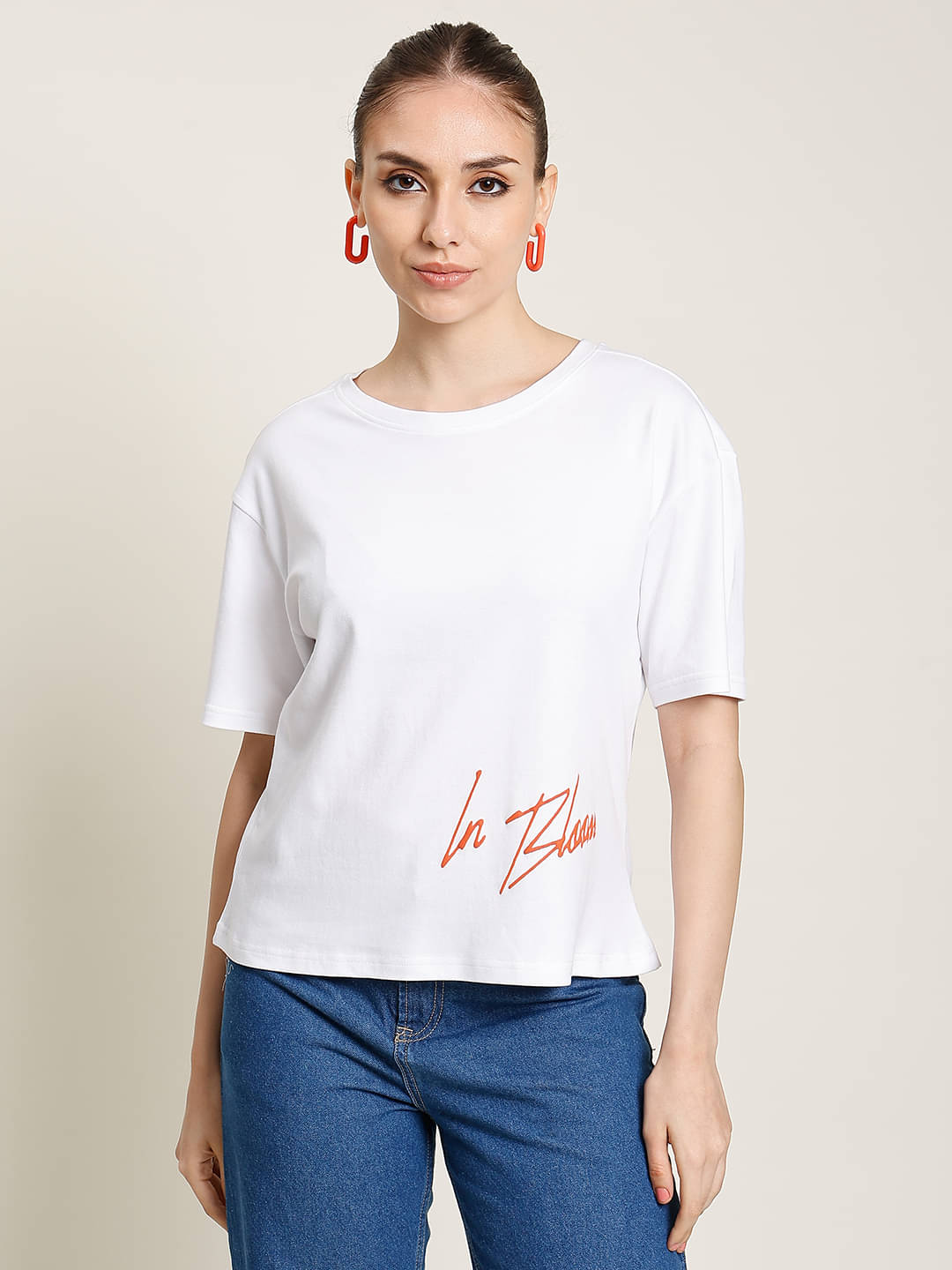 Bene Kleed Women Cotton Printed Oversized Fit Round Neck T-Shirt ( White )     			Bene Kleed Women Cotton Printed Oversized Fit Round Neck T-Shirt ( White )