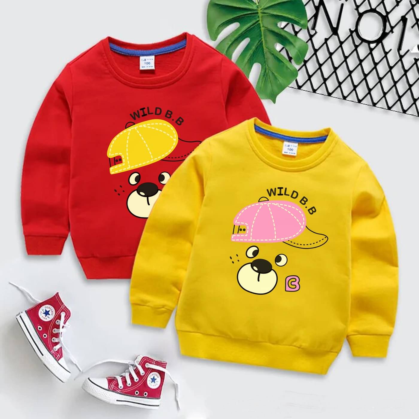 COTTBRAY Pack of 2 Baby Girls Fleece Sweatshirt ( Red & Yellow ) COTTBRAY Pack of 2 Baby Girls Fleece Sweatshirt ( Red & Yellow )