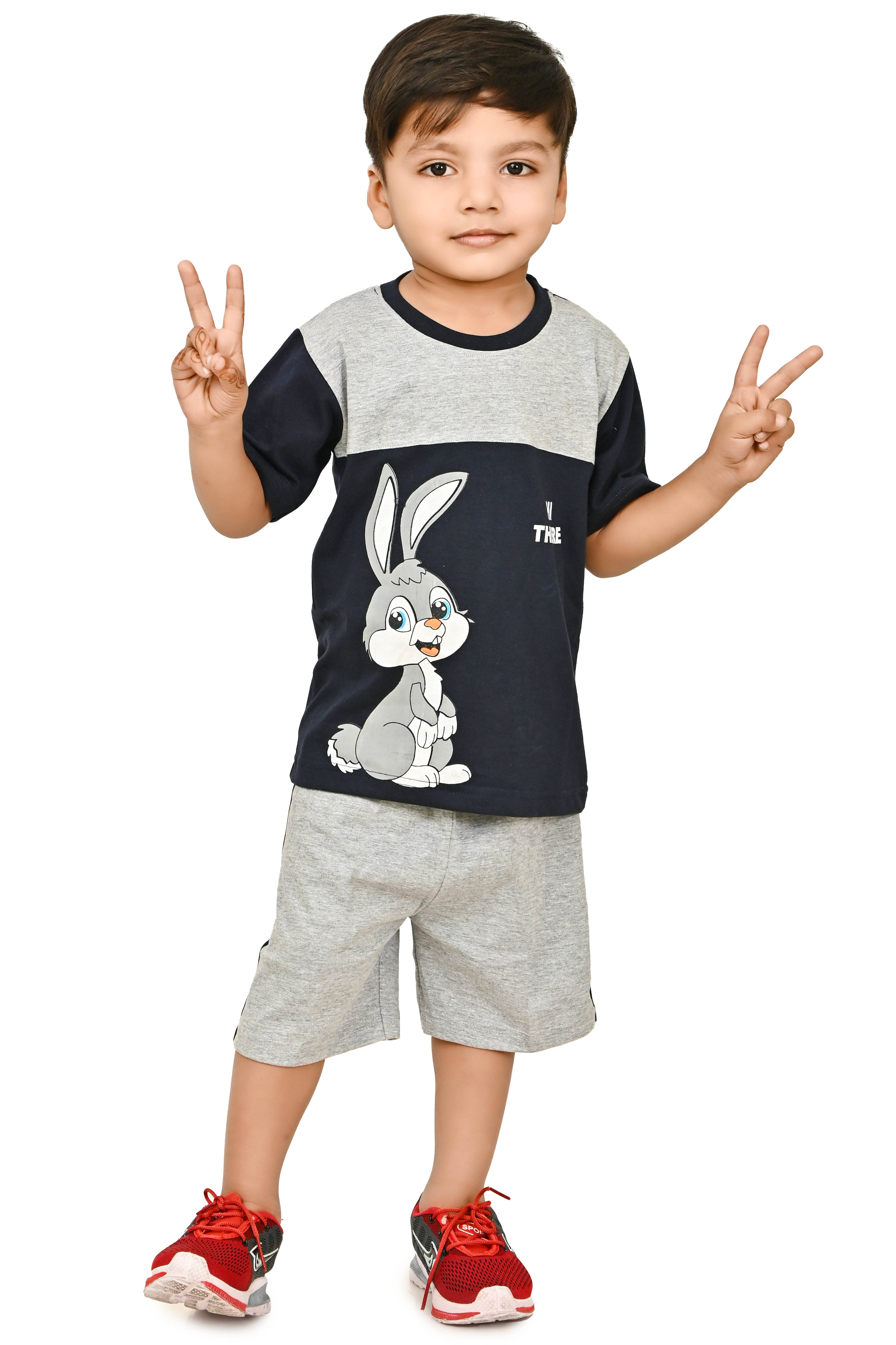 Chandrika Pack of 1 Boys Cotton Blend T-Shirt & Shorts Set ( Grey )