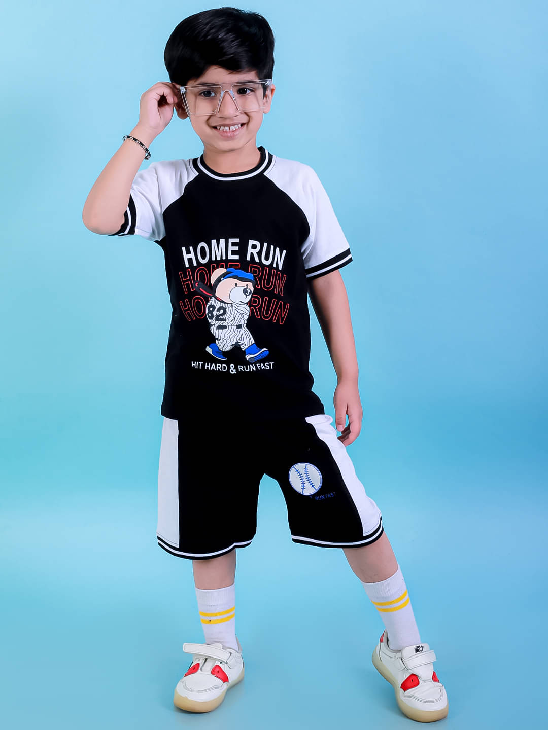 Chandrika Pack of 1 Boys Cotton Blend T-Shirt & Shorts Set ( Black ) Chandrika Pack of 1 Boys Cotton Blend T-Shirt & Shorts Set ( Black )