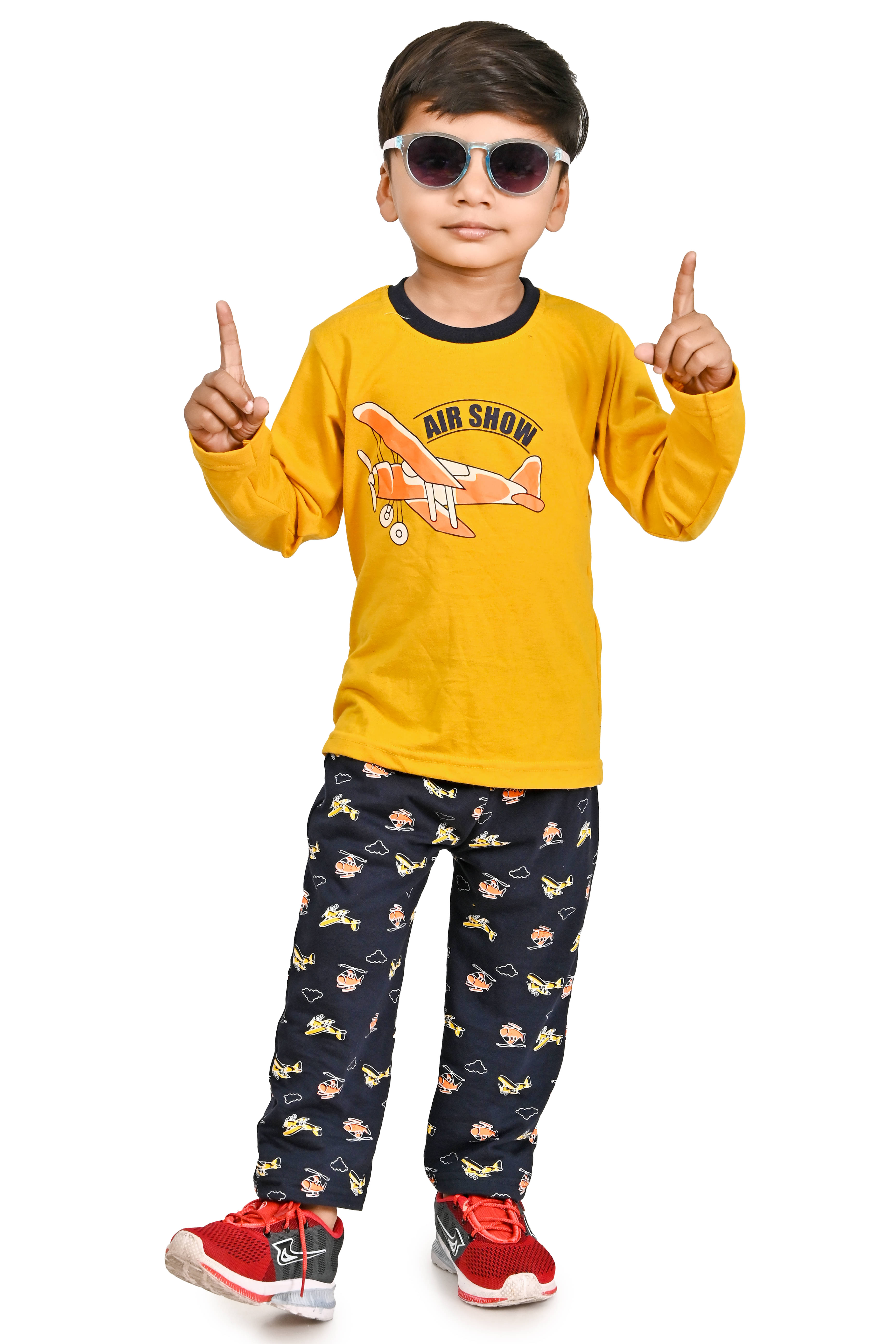 Chandrika Pack of 1 Boys Cotton Blend T-Shirt & Pants Set ( Mustard ) Chandrika Pack of 1 Boys Cotton Blend T-Shirt & Pants Set ( Mustard )